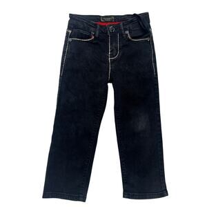 Ace of Diamond Jeans 4 Girls Jet Black Straight Thick Stitching Denim Casual